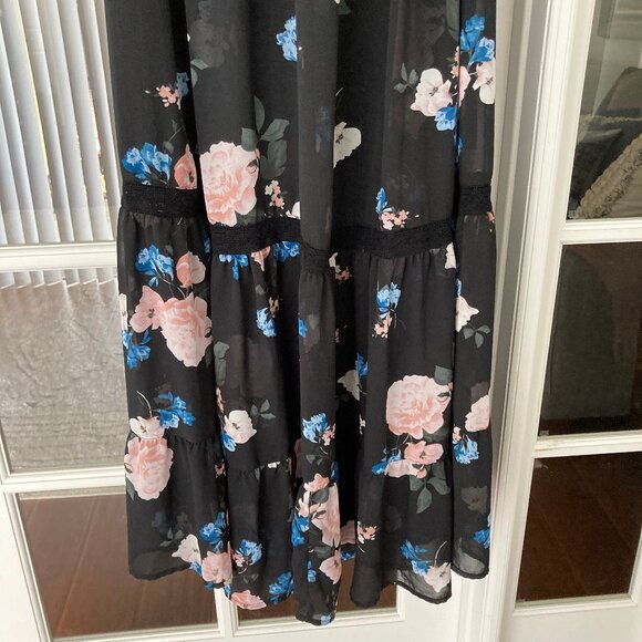 Torrid Black Pink Floral Slip Strap Ruffled Hem Maxi Dress  3 - Picture 6 of 16